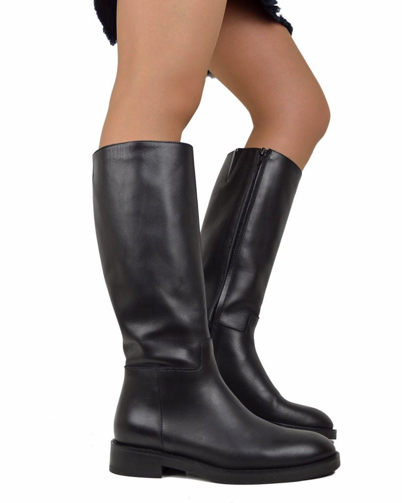 Equestrian Leather Boots – Rubber Sole, Zip, Classic Black - 5