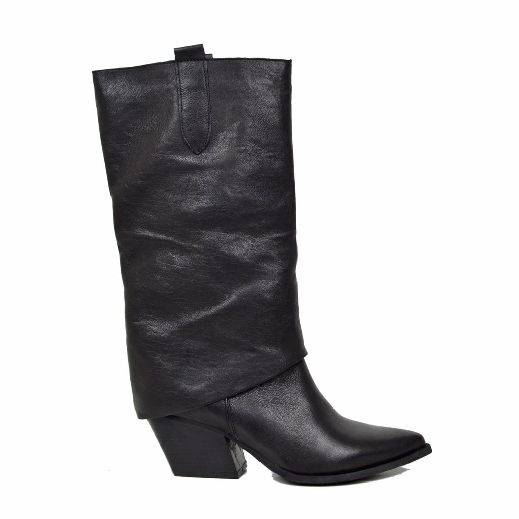 Texans with Gaiter Medium Heel Genuine Leather Handcrafted Black - 2