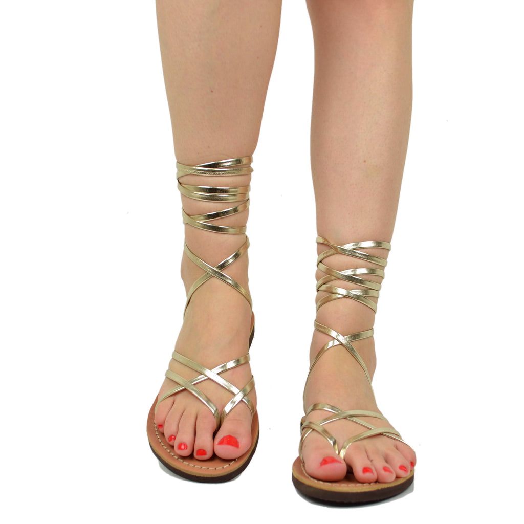 Sandali Infradito  Platino alla Schiava Gladiatore Suoletta Cuoio by Kikkiline - 4