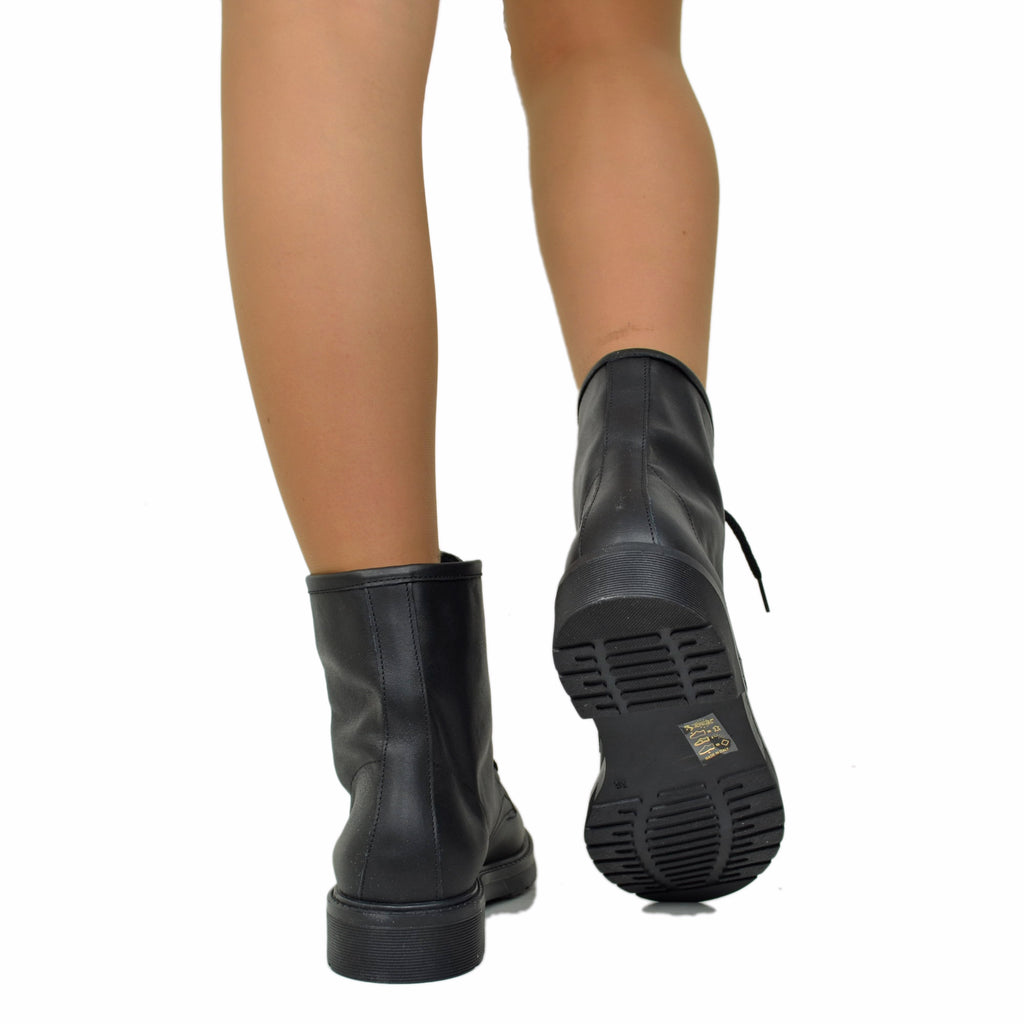 Schwarze Amphibian Damen-Stiefeletten mit Schnürsenkeln, hergestellt in Italien - 5