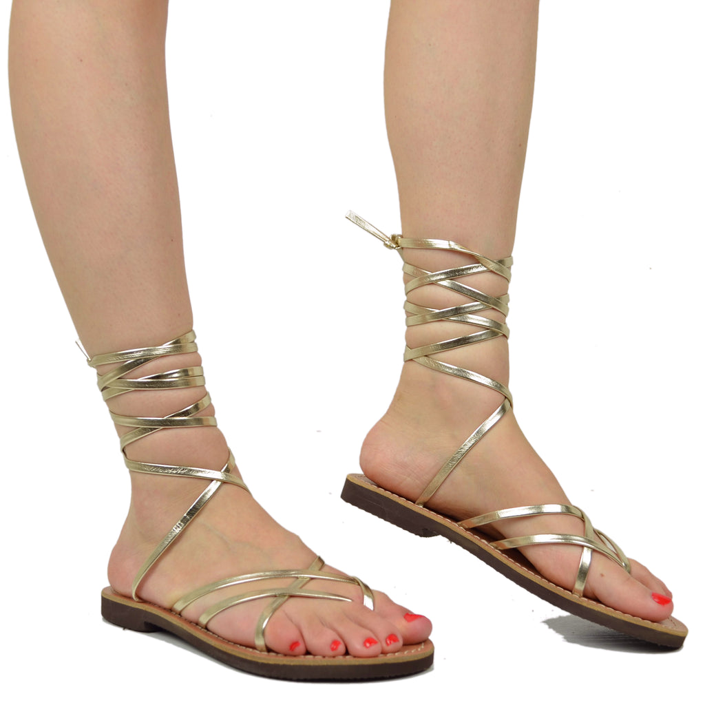 Sandali Infradito  Platino alla Schiava Gladiatore Suoletta Cuoio by Kikkiline - 3