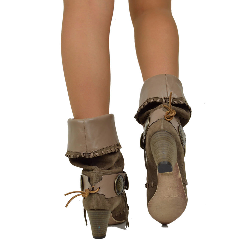 Cuffed Boots Galoshes Suede Cone Heel Taupe Musketeer - 5