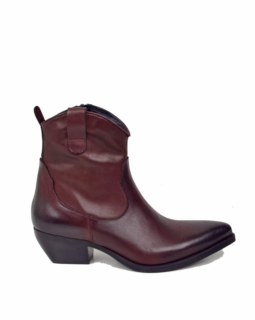 Cowboy Ankle Boots in Genuine Bordeaux Leather with Side Zip - 2
