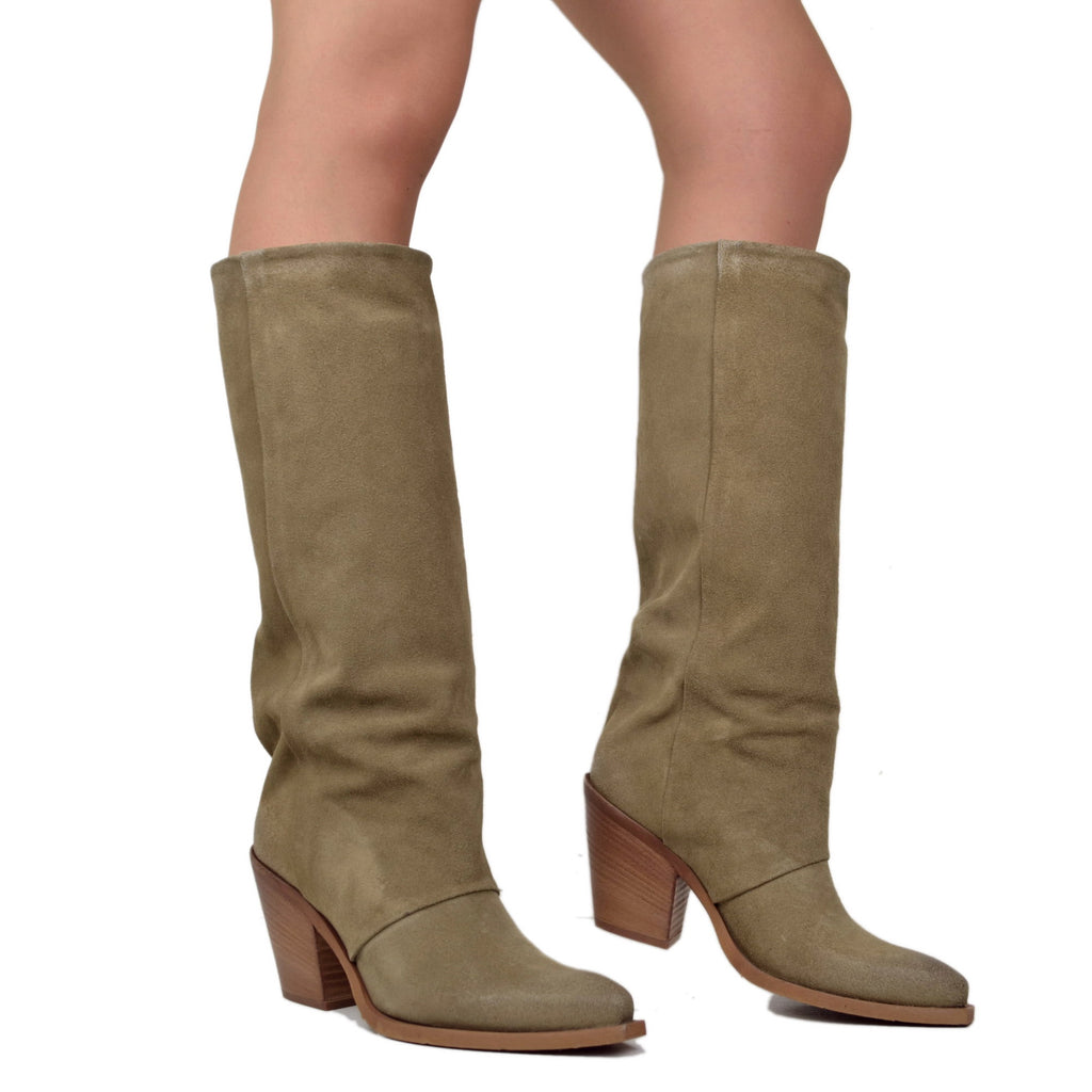 Western Ankle Boots for Women Suede in Dove Grey with Leather Heel - 4