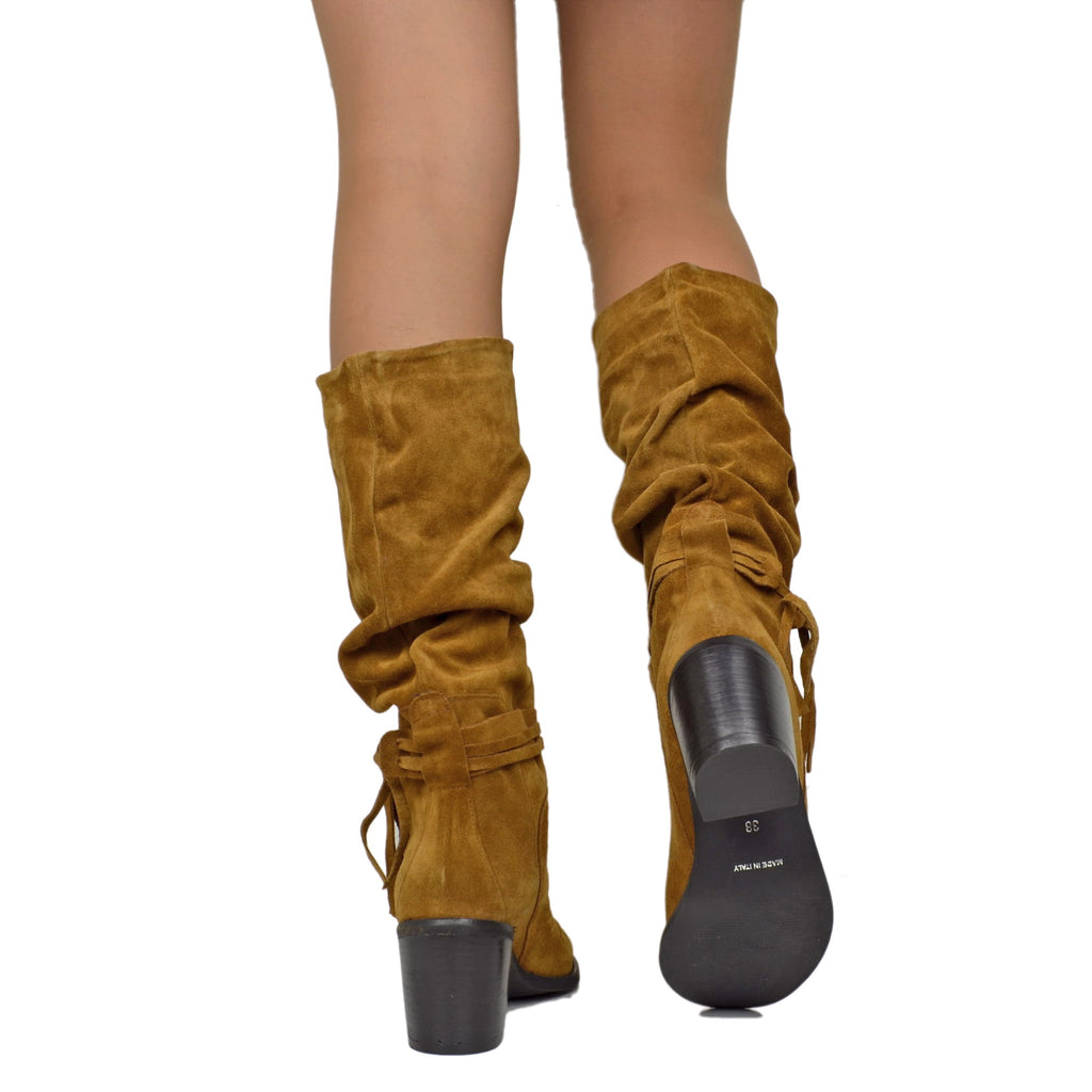 Medium Height Boots Tapered Leg and Pleated Leather - 3