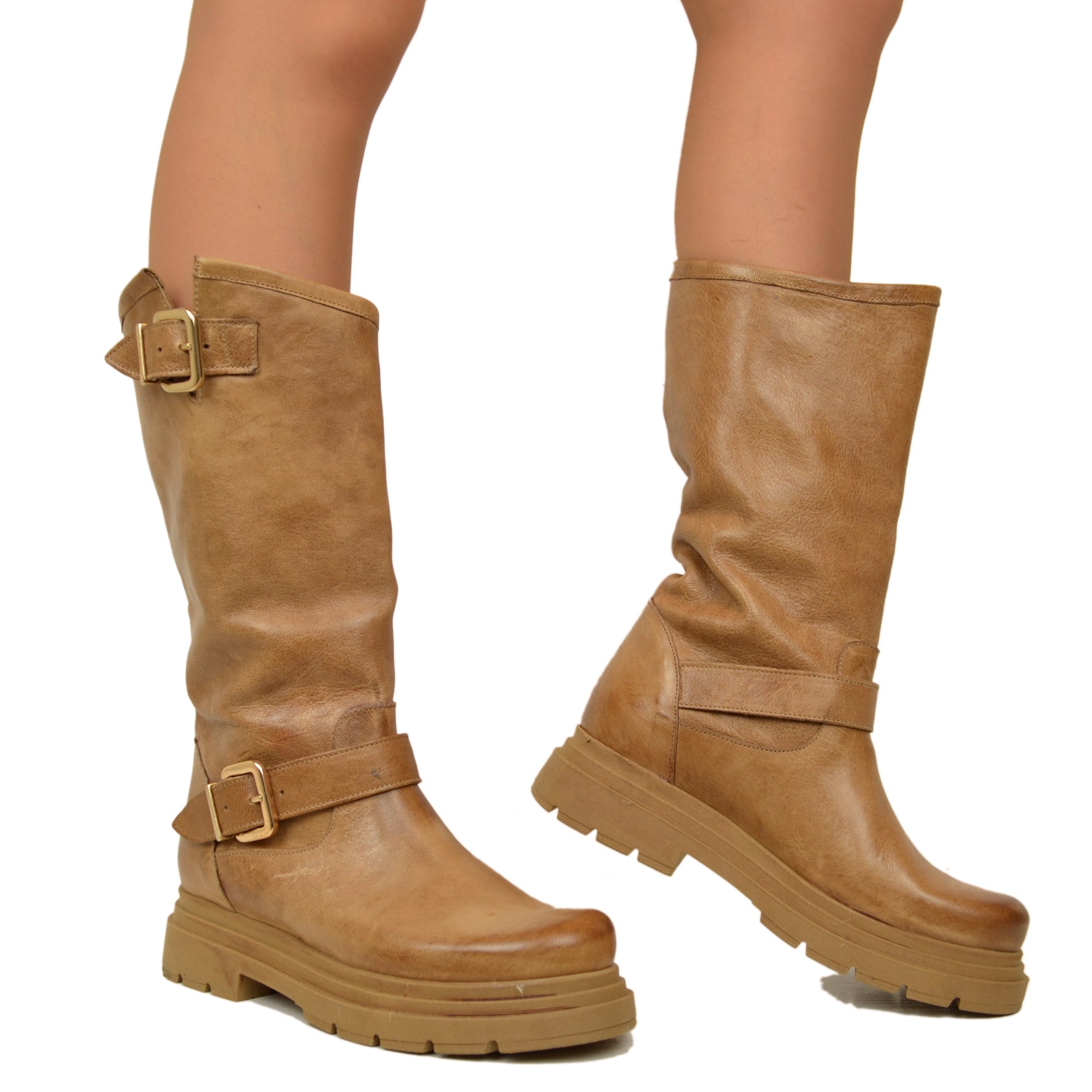 Stivali Biker Donna Neri in Pelle con Fibbie Made in Italy – Calzature Stivali Biker Donna Neri in Pelle con Fibbie Made in Italy – Calzature