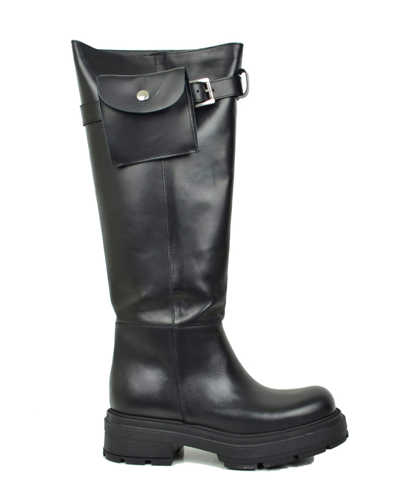 Biker Altissimi con Gambale Largo Taschino Removibile Vera Pelle DIVINE FOLLIE - 2