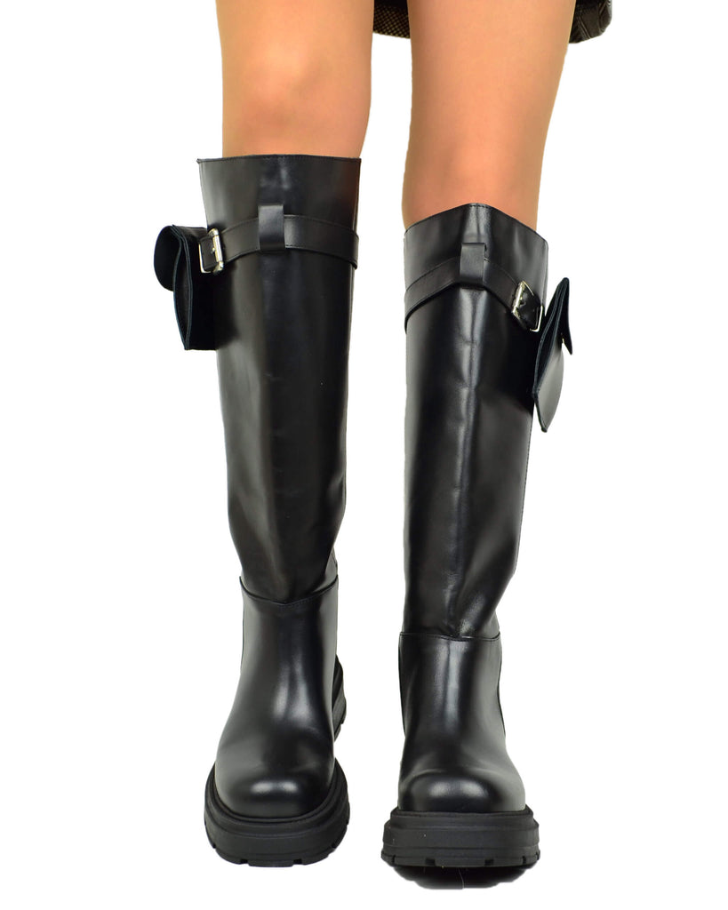 Biker Altissimi con Gambale Largo Taschino Removibile Vera Pelle DIVINE FOLLIE - 3