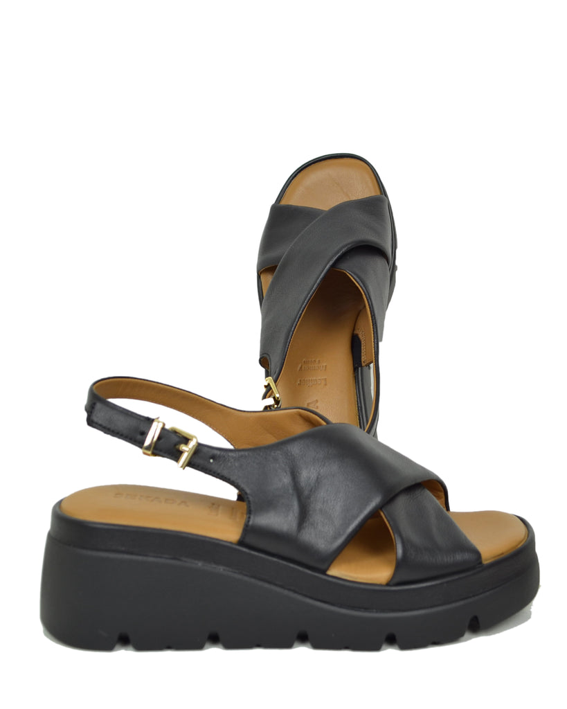 Sandali Donna Neri con fasce incrociate e Suola in Memory Foam Zeppa Alta - 2