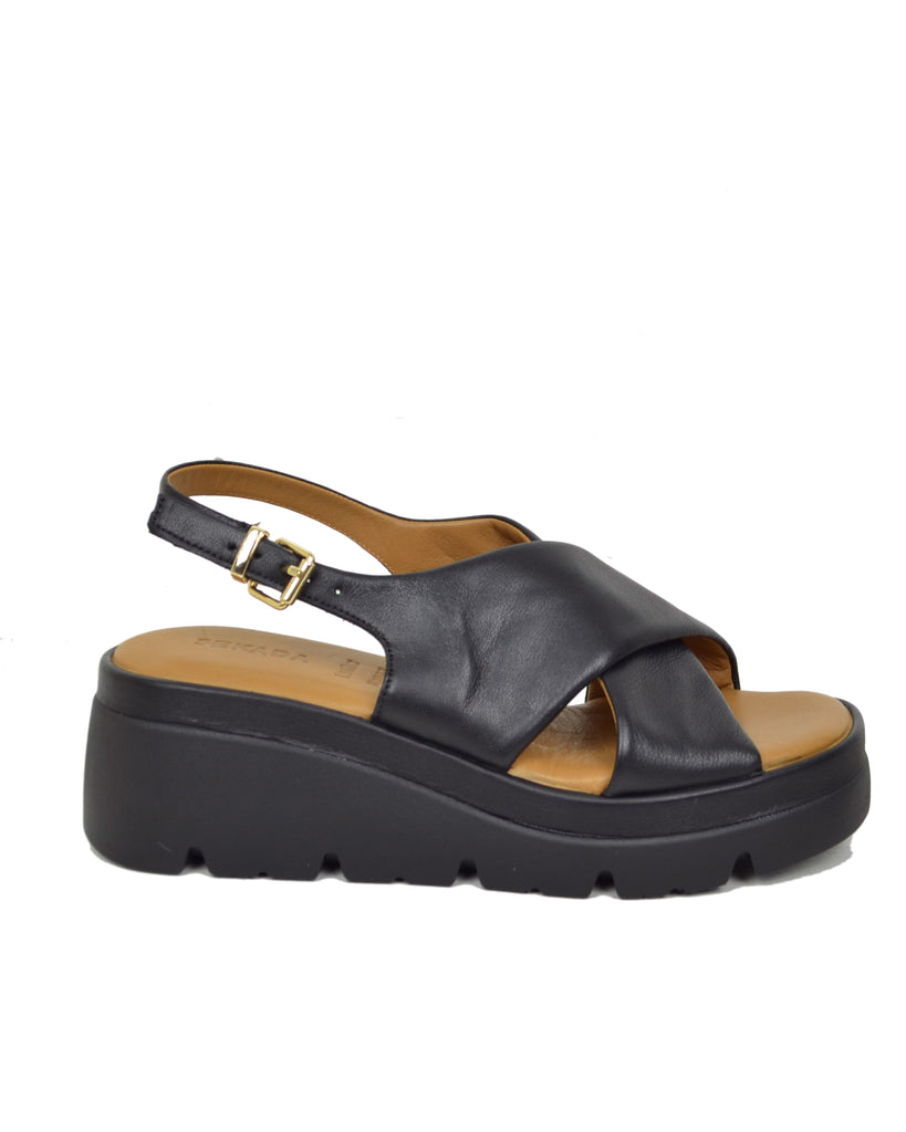 Sandali Donna Neri con fasce incrociate e Suola in Memory Foam Zeppa Alta - 3