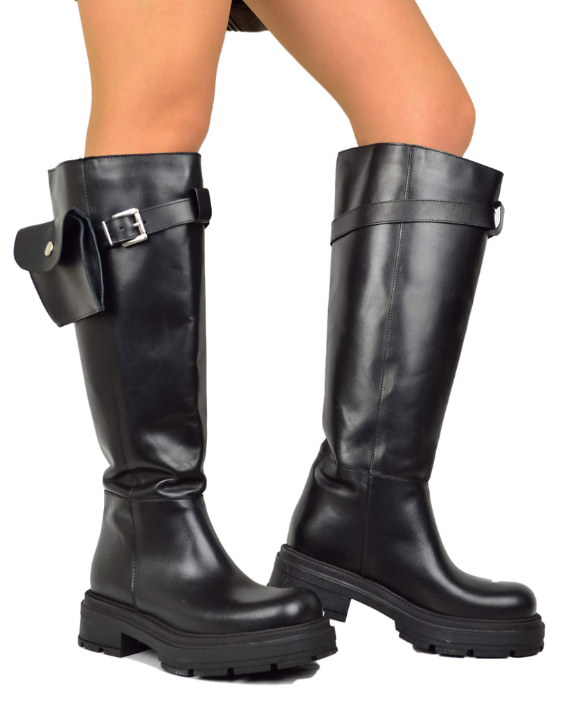 Biker Altissimi con Gambale Largo Taschino Removibile Vera Pelle DIVINE FOLLIE - 4