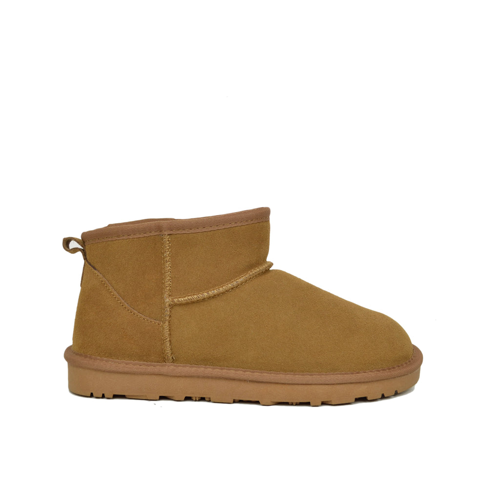 Ultra Mini Suede Fur Ankle Boots Padded in 100% Wool Camel - 2