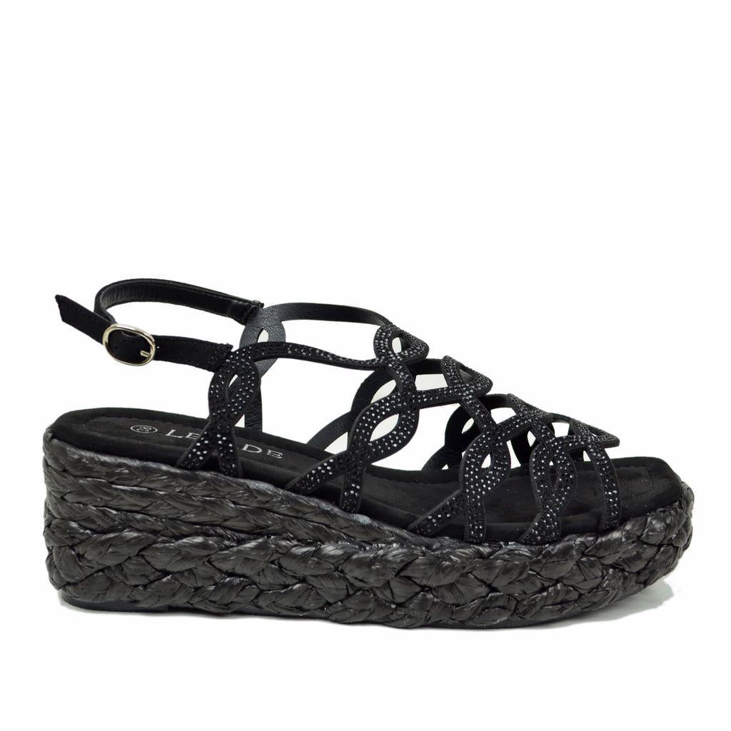 Sandali Donna Neri con Strass e Zeppa Platform - 2