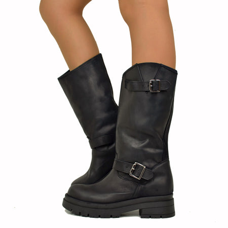 Stivaletti Neri Stivali Bassi Con Fibbie Stivaletti Neri Bassi Con