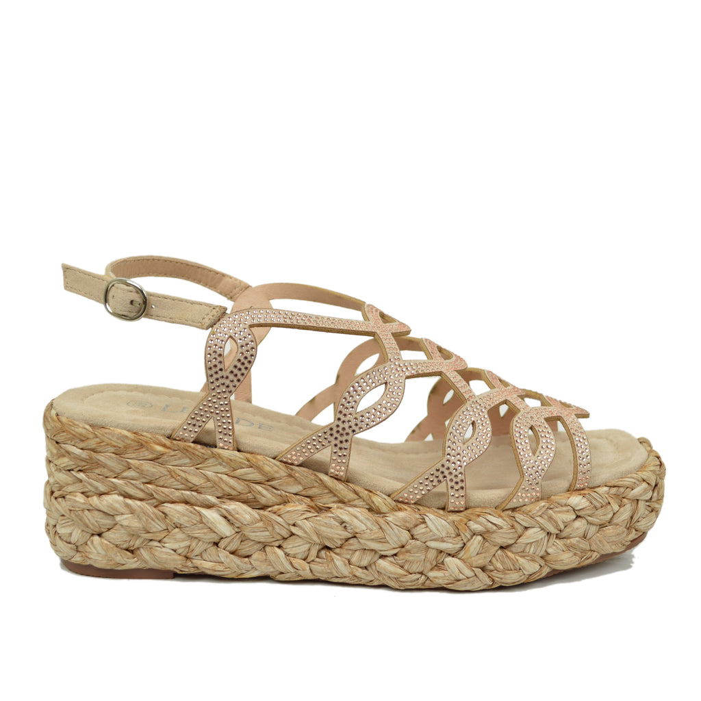 Sandali Donna color Sabbia con Strass e Zeppa Platform - 2