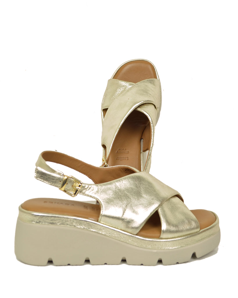 Sandali Donna Platino con fasce incrociate e Suola in Memory Foam Zeppa Alta - 2