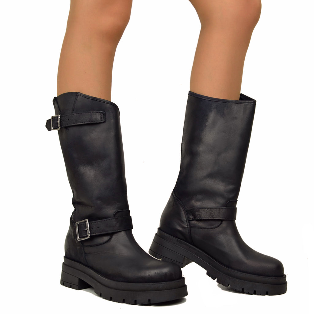 Biker Boots with Buckles Made in Italy - 5