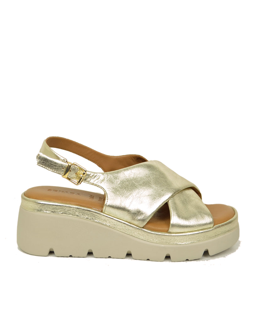 Sandali Donna Platino con fasce incrociate e Suola in Memory Foam Zeppa Alta - 4