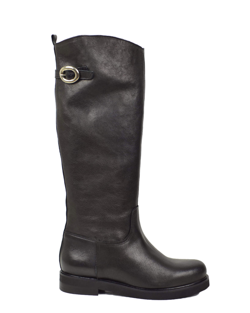 Stivali Cavallerizza Donna in Pelle Nera Eleganti con Zip e Fibbia - 2