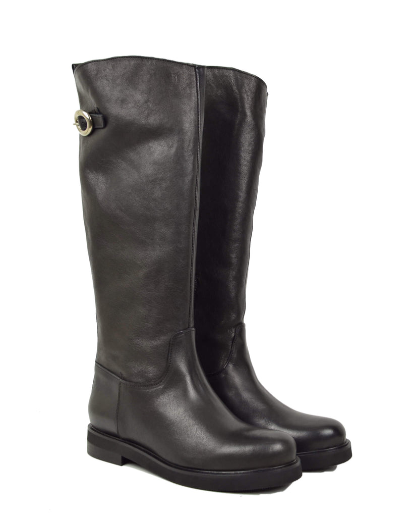 Stivali Cavallerizza Donna in Pelle Nera Eleganti con Zip e Fibbia - 6