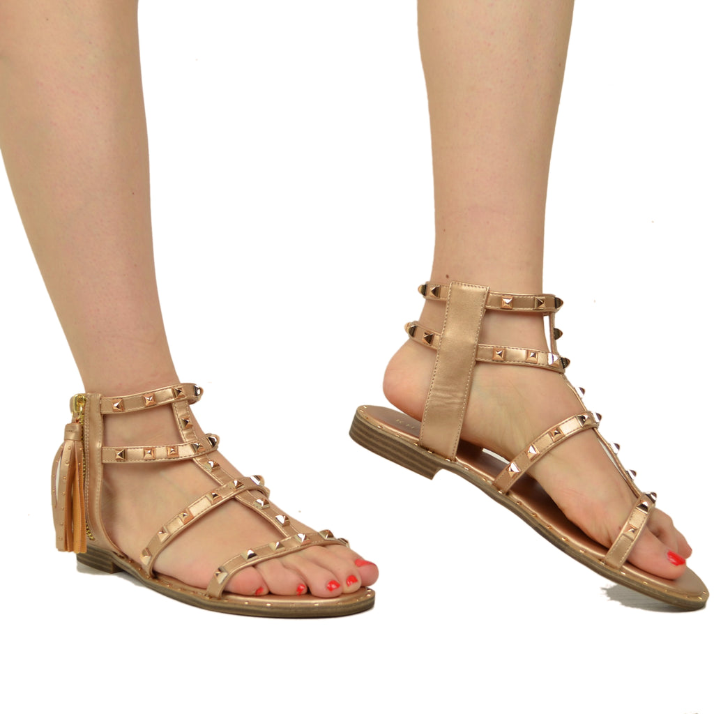 Blue and Black Studded Faux Leather Sandals - 4