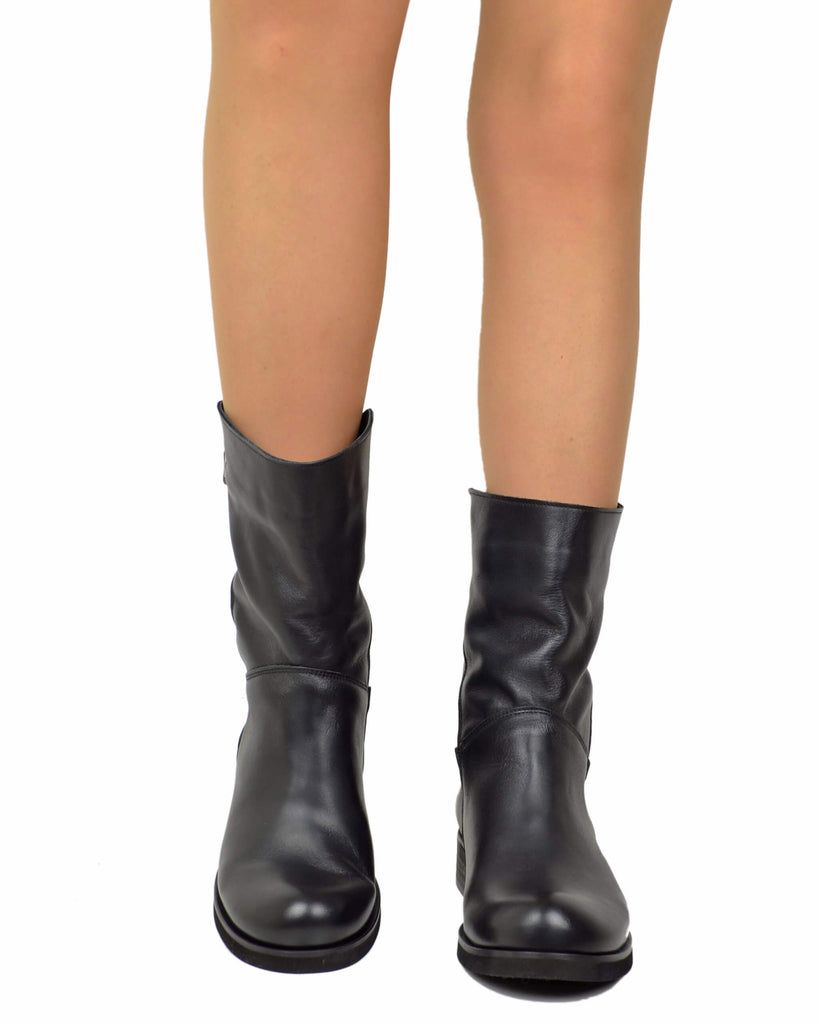 Stivali Biker Vera Pelle Vintage Naturale Sopra alla Caviglia Neri - 4