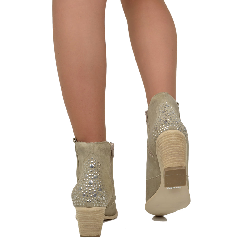 Damen-Texan-Stiefel mit Nieten aus beigem Wildleder - 6