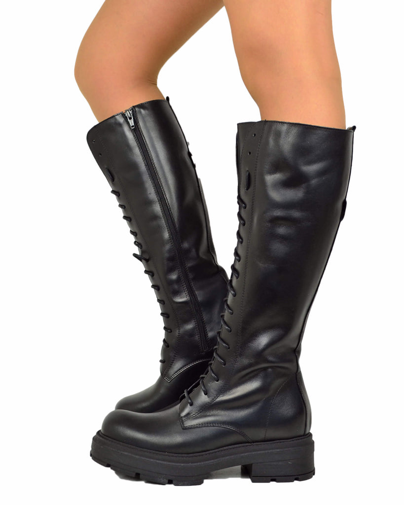 Bottes Biker Hautes Lacées en Cuir Véritable – Style Underground avec Pochette - 2