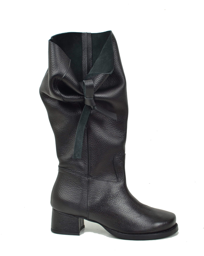 Damen Stiefeletten Wadenhoch Echtleder mit Seitlicher Schleife und Absatz – Made in Italy - 3