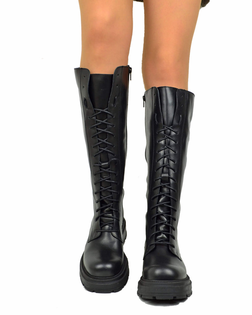 Bottes Biker Hautes Lacées en Cuir Véritable – Style Underground avec Pochette - 4