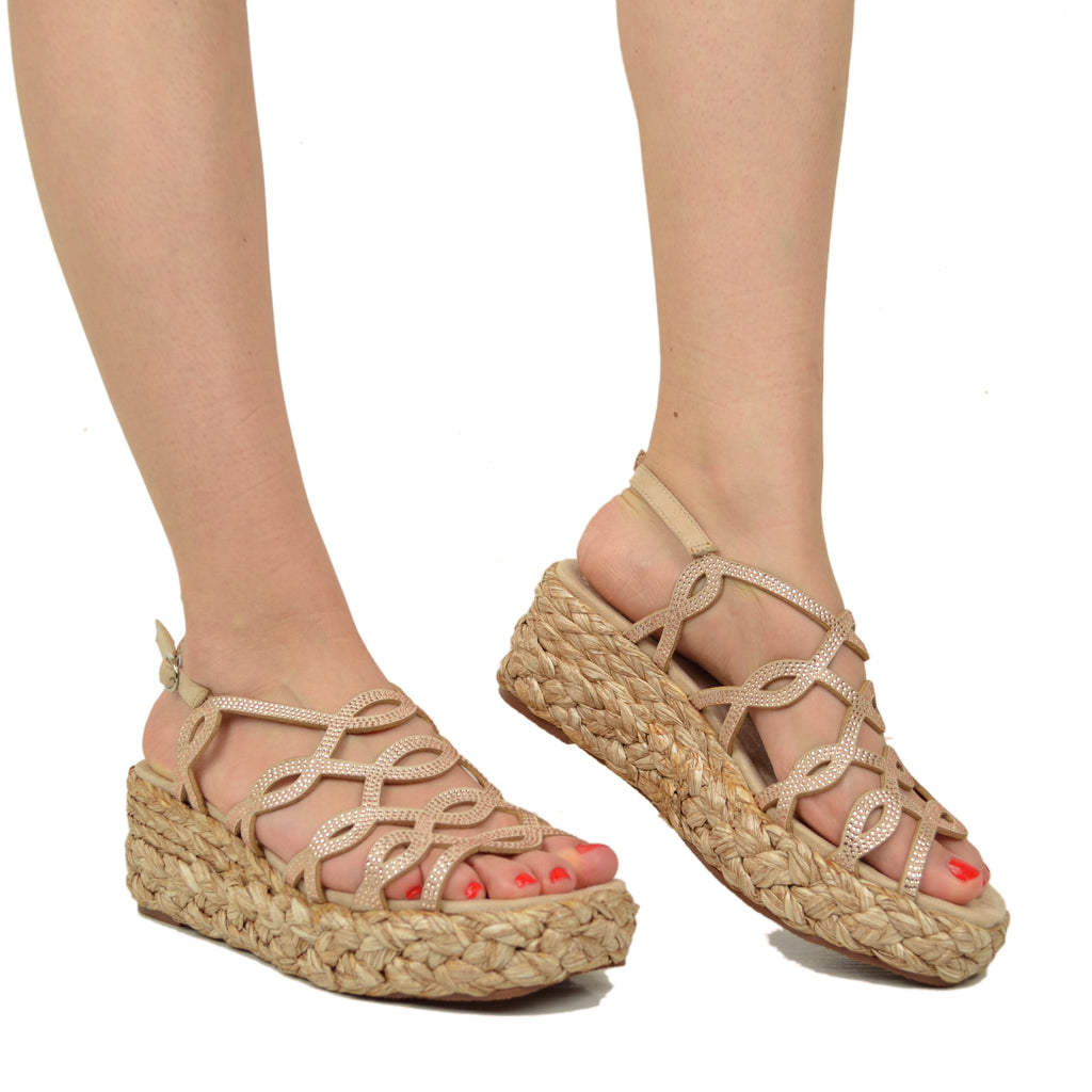 Sandali Donna color Sabbia con Strass e Zeppa Platform - 3