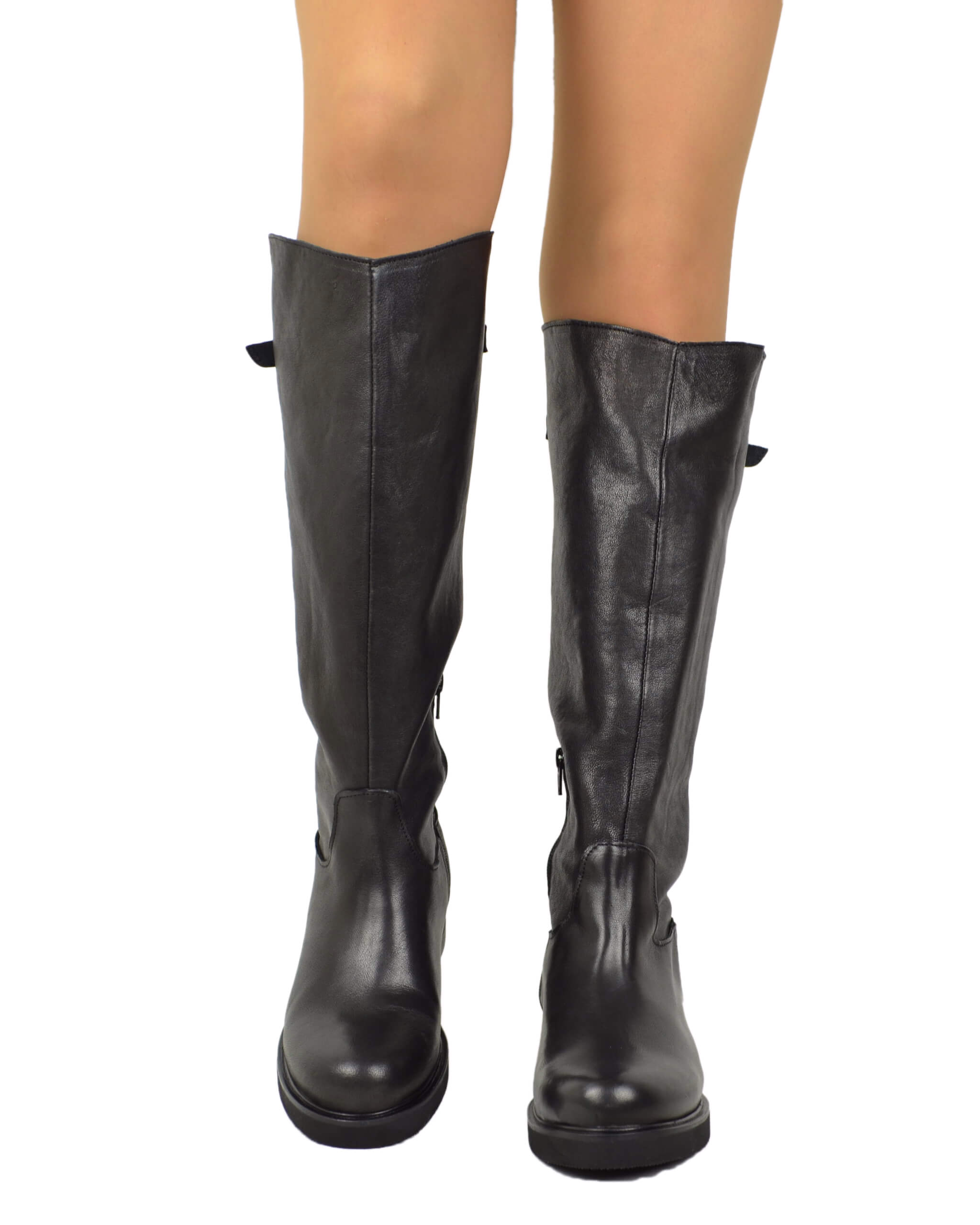 Stivali Cavallerizza Donna in Pelle Nera Eleganti con Zip e Fibbia