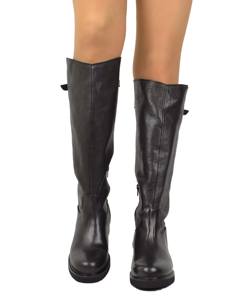 Stivali Cavallerizza Donna in Pelle Nera Eleganti con Zip e Fibbia - 3