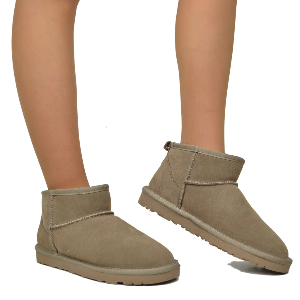 Stivaletti con Pelo Ultra Mini in Pelle Scamosciata Imbottiti in 100% Lana Taupe - 4