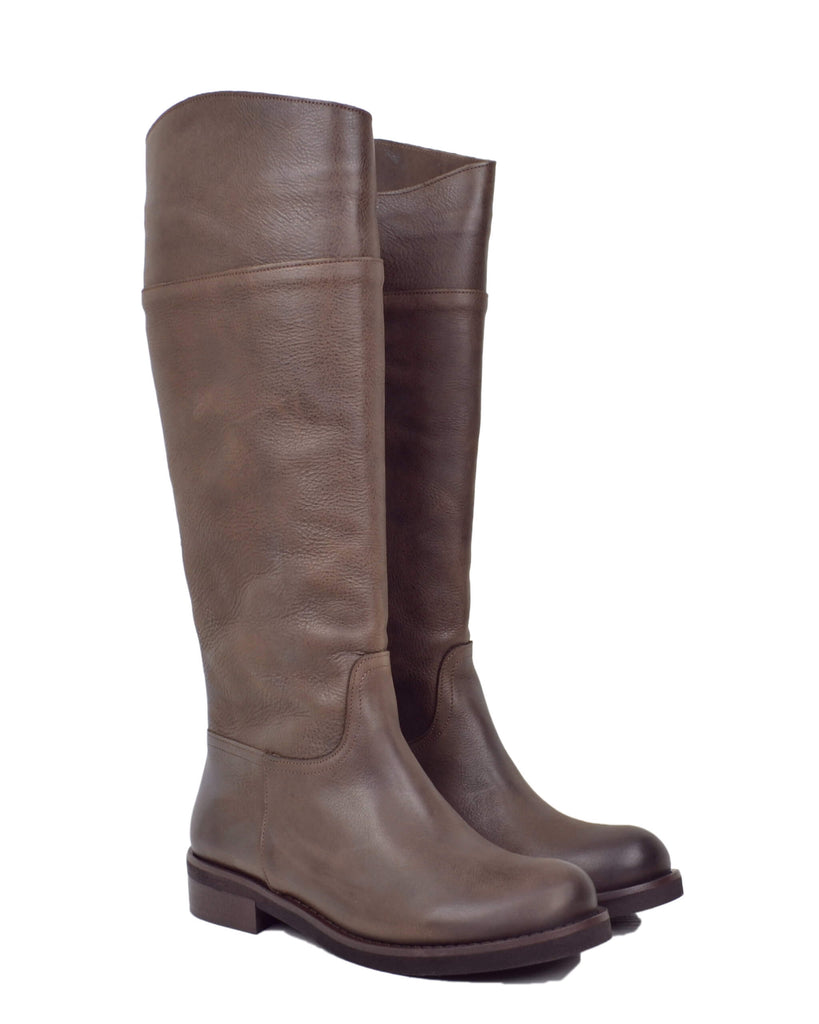 Stivali Alti Semplici Cavallerizza Semirigido Pelle Vintage Naturale Marrone - 2