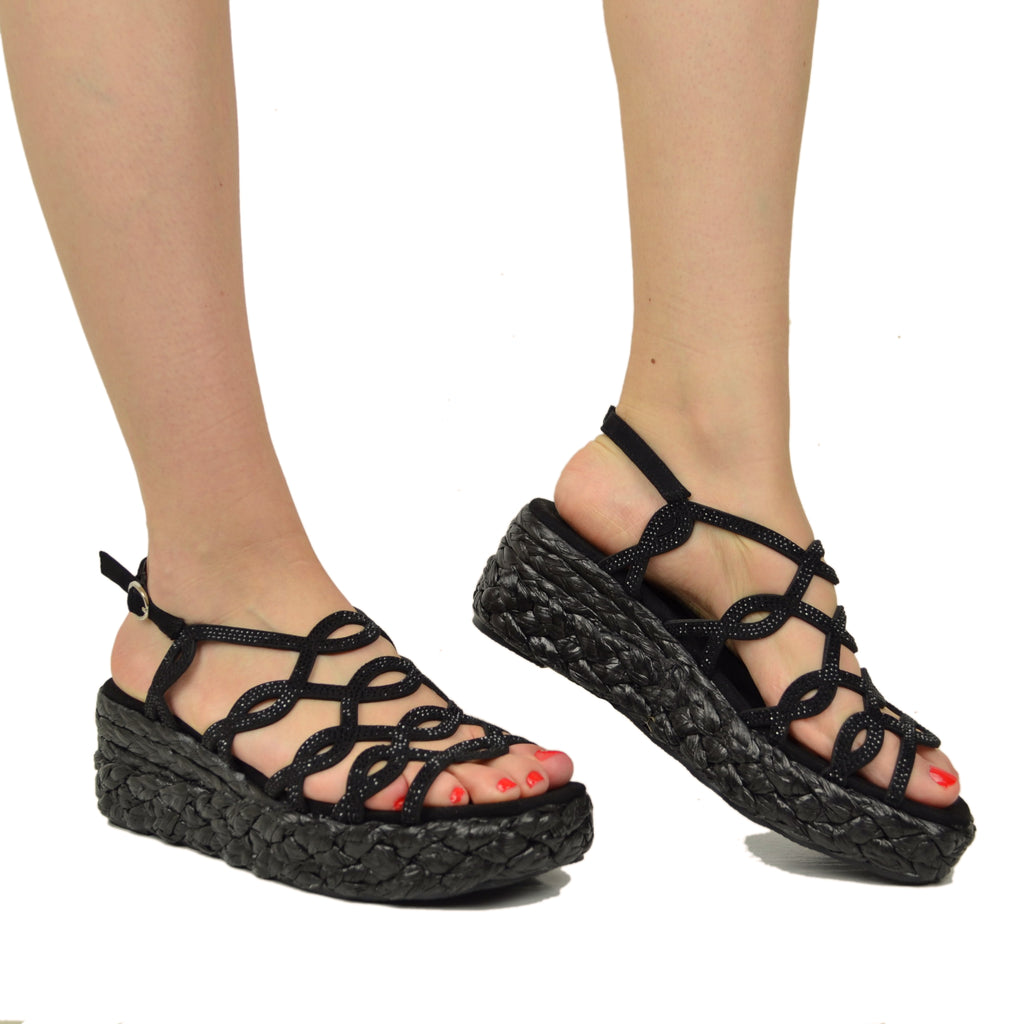 Sandali Donna Neri con Strass e Zeppa Platform - 4