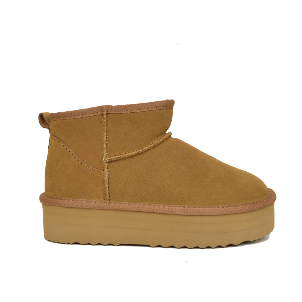 Stivaletti Platform con Pelo in Pelle Scamosciata Imbottiti in Lana - 2