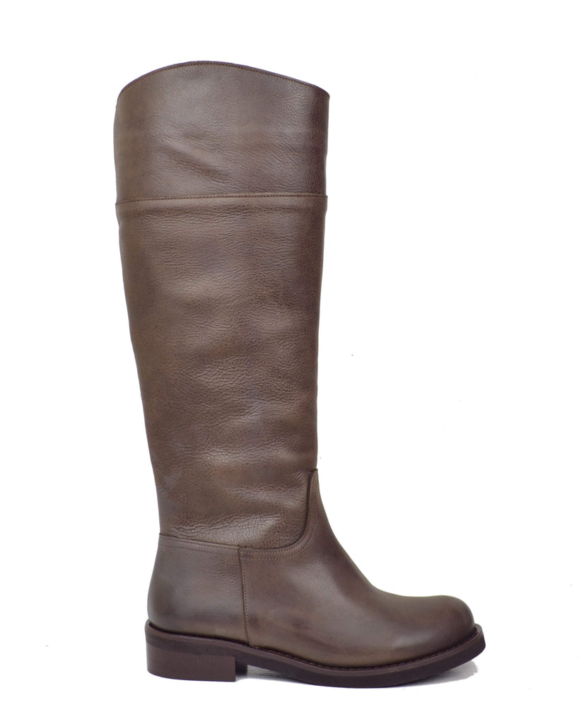 Stivali Alti Semplici Cavallerizza Semirigido Pelle Vintage Naturale Marrone - 3