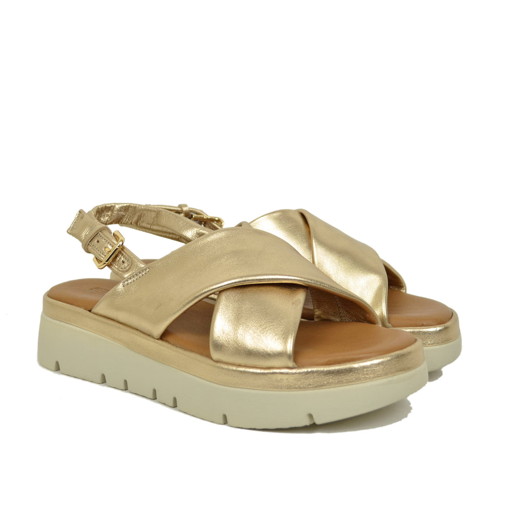 Golden Women's Sandals with crossed bands and Memory Foam Sole - 2