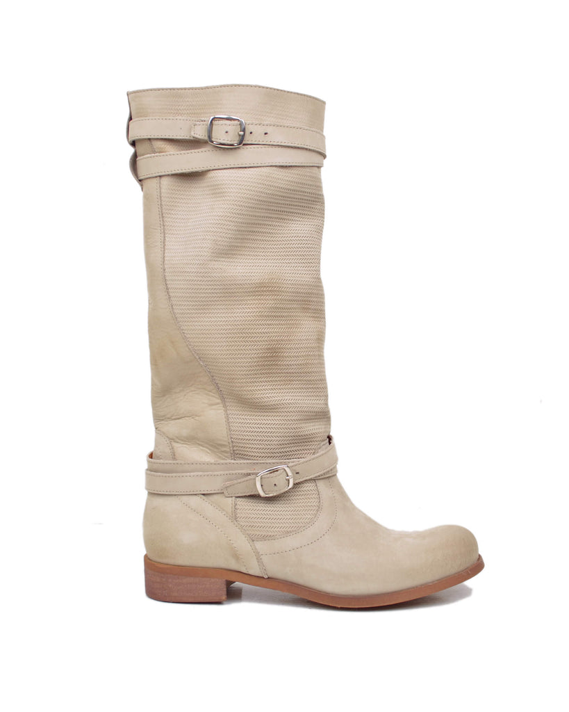 Sommer-Bikerstiefel für Damen aus gerändeltem Nubukleder in Taupe - 2
