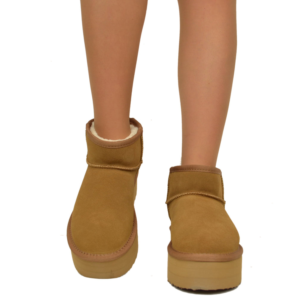 Stivaletti Platform con Pelo in Pelle Scamosciata Imbottiti in Lana - 3