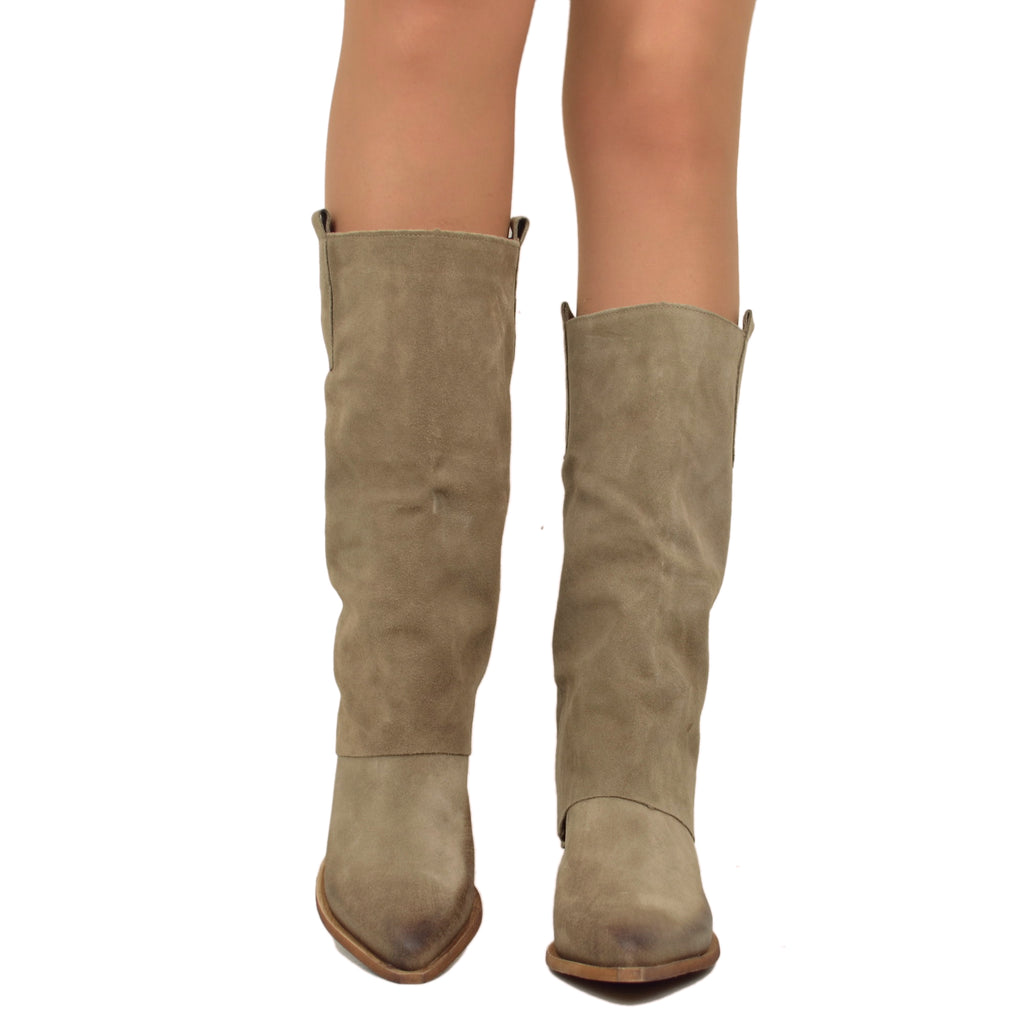 Texaner mit Gamaschen, mittlerer Absatz, echtes Taupe-Wildleder - 3
