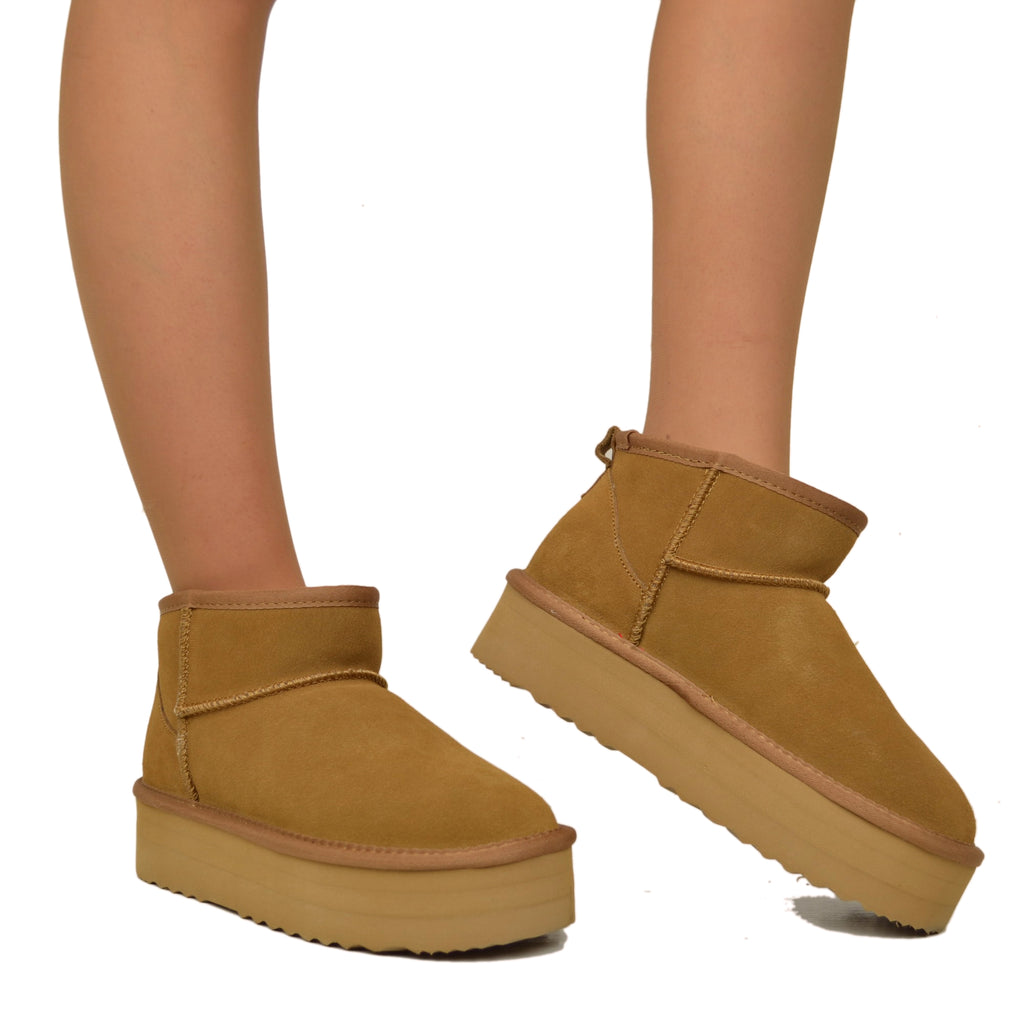 Stivaletti Platform con Pelo in Pelle Scamosciata Imbottiti in Lana - 4