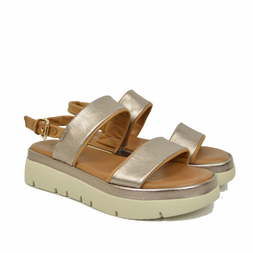 Women's Silver Leather Sandals with Memory Foam Sole - 4