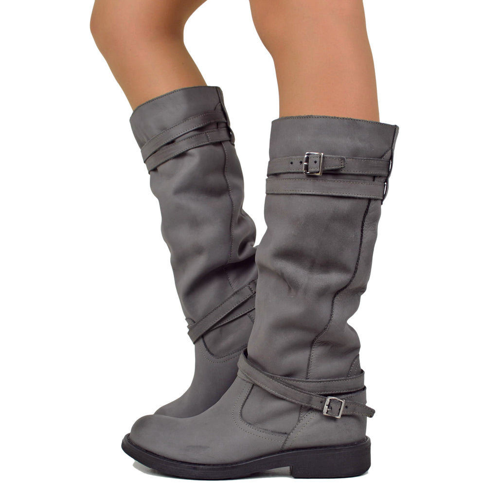 Camperos High Boots for Women in Gray Gradient Vintage Leather