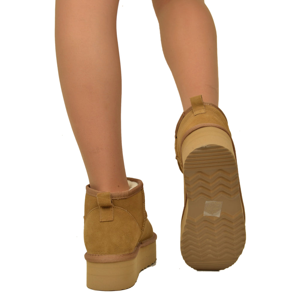 Stivaletti Platform con Pelo in Pelle Scamosciata Imbottiti in Lana - 5
