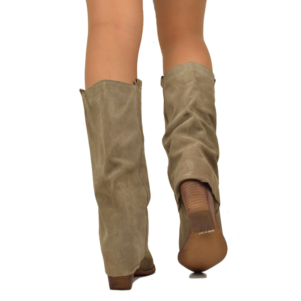 Texaner mit Gamaschen, mittlerer Absatz, echtes Taupe-Wildleder - 5