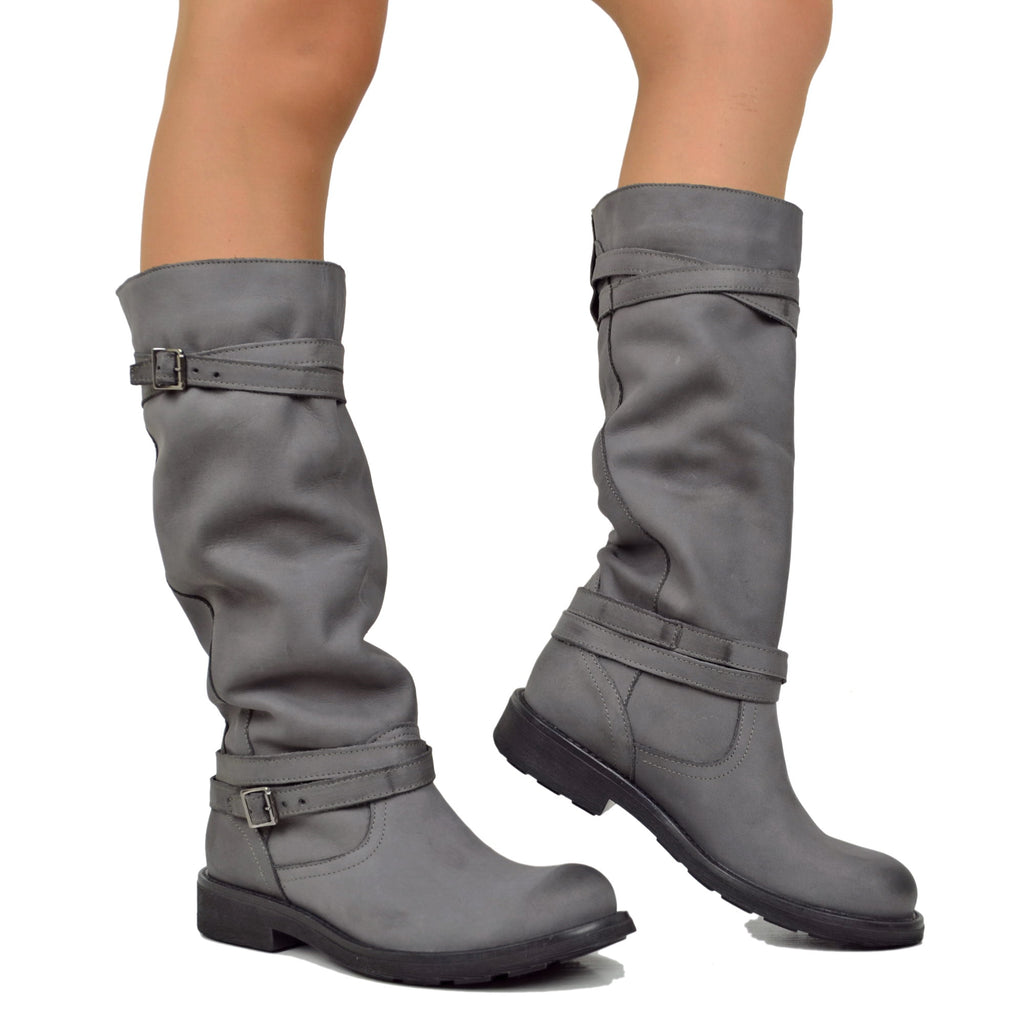 Camperos High Boots for Women in Gray Gradient Vintage Leather - 4