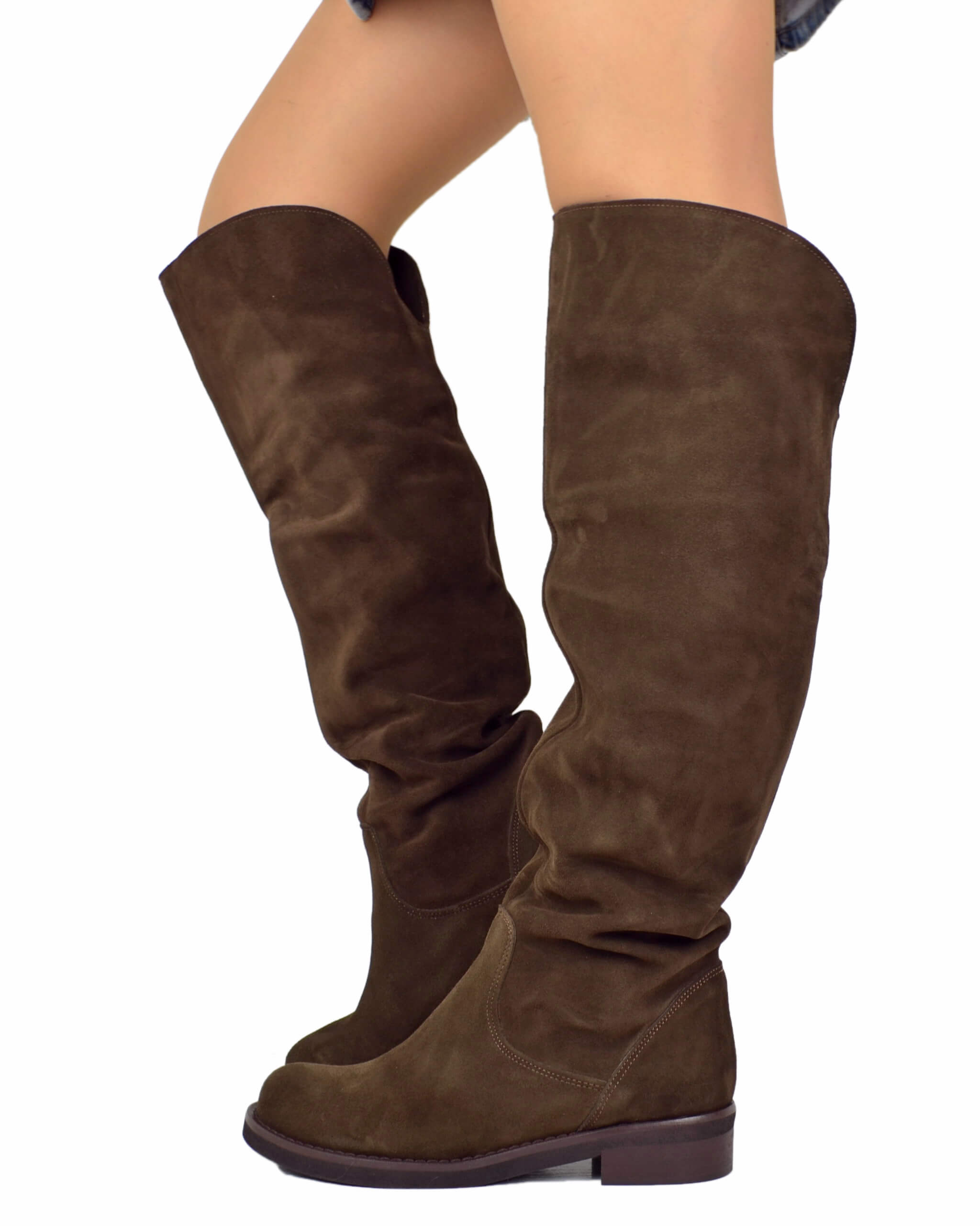 Wildleder Stiefel Stiefel Braun Hoher Schaft Kniehohe Stiefel Aus