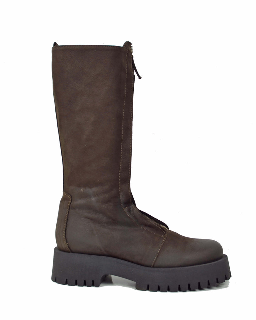 Stivali Biker in Pelle Fondo Gomma Fondo Platform con Zip Anteriore Marroni - 6